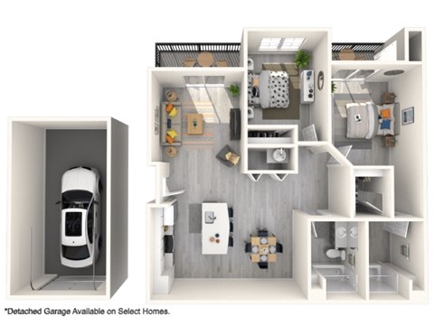 Floor plan for 2 beds, 2 baths